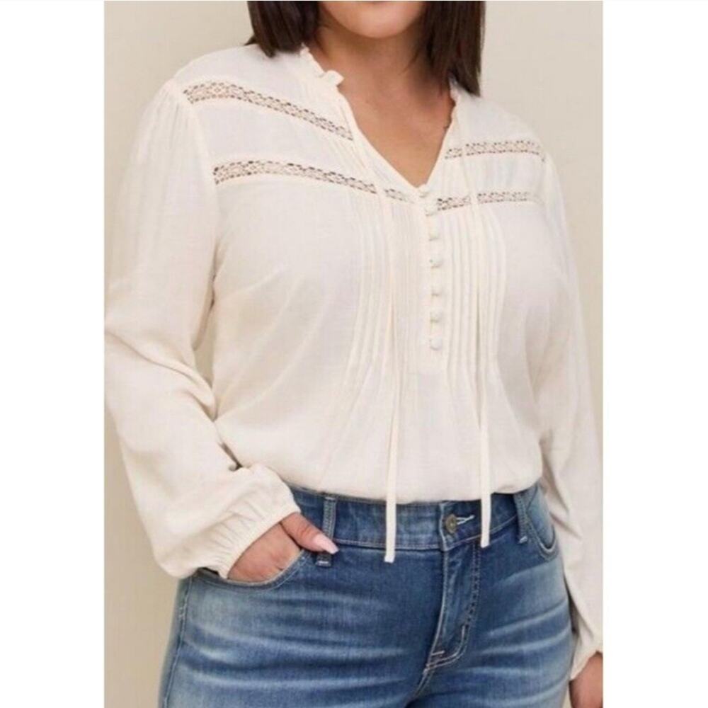 Torrid Rayon Slub Peasant Long Sleeve Top Cream size 4